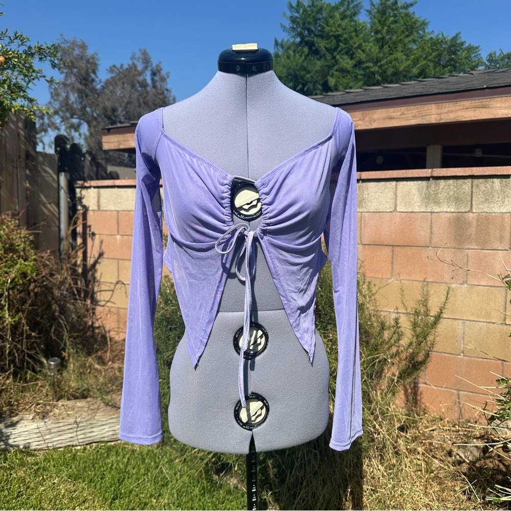 SHEIN Light Pastel Purple Mesh Tie Up Rave Long Sleeve Size Large